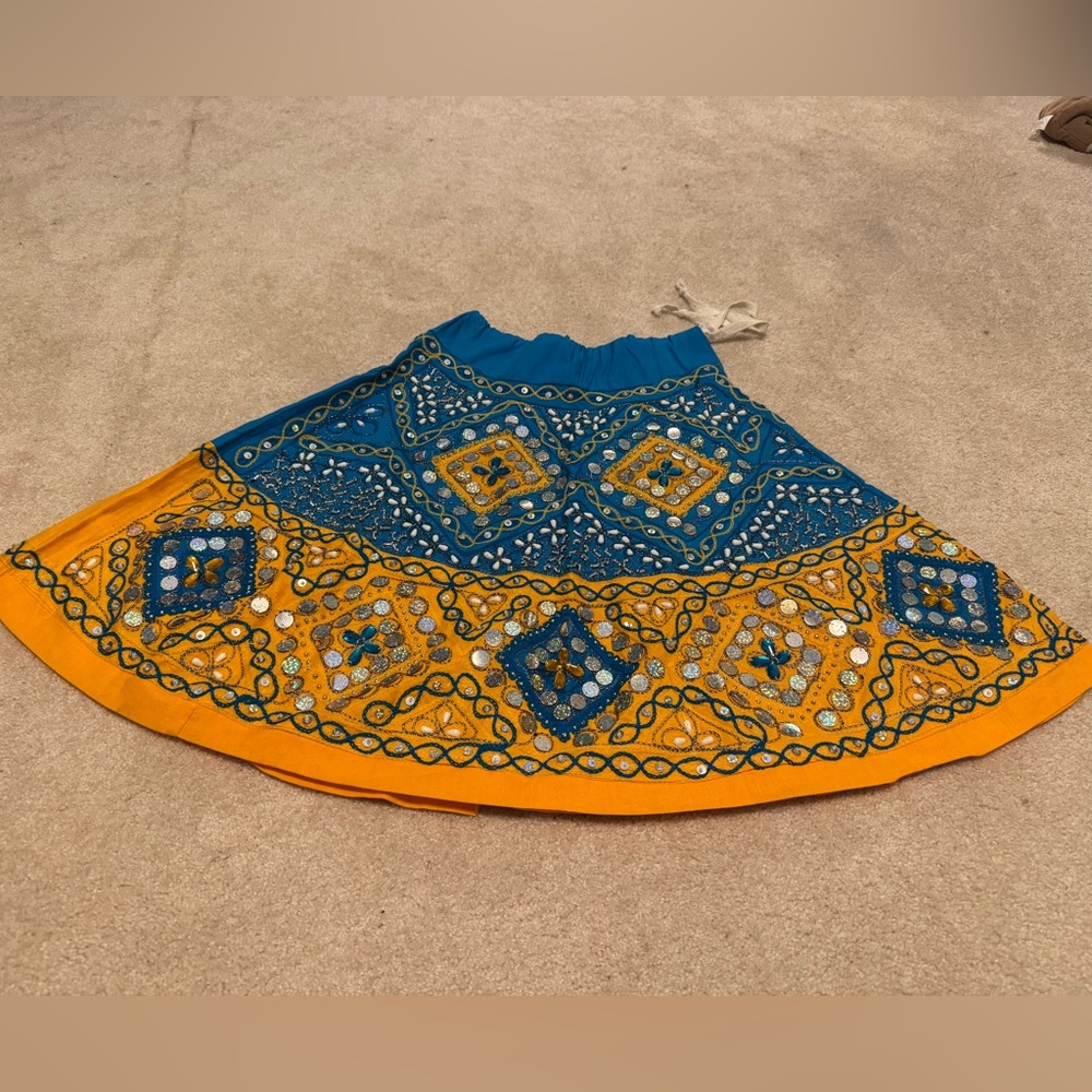 Indian Child’s Embroidered Blue and Yellow Skirt